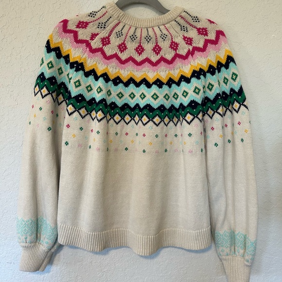 Crown Ivy Colorful Fair Isle knit Sweater, Cozy Crewneck, Size Petite Large - Picture 5 of 7